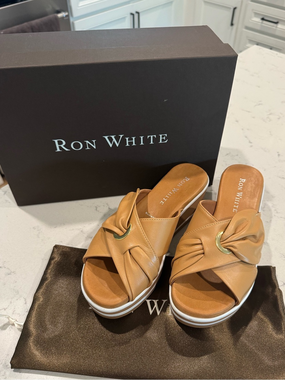 Ron White Patrika Caramel Leather Knot Sandals Size 7.5/8 - Excellent Condition